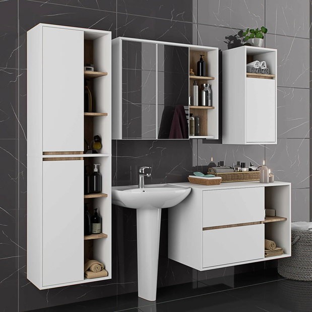 Koupelnová skříňka Vambos W90 2SZ 2P (bílá + dub sonoma)
