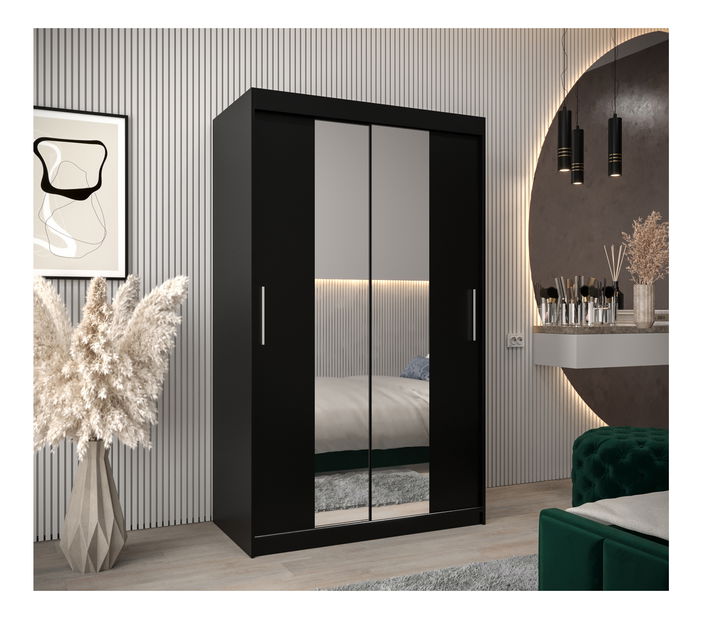 Šatní skříň 120 cm Toki 1 (Černá matná + Dub sonoma)