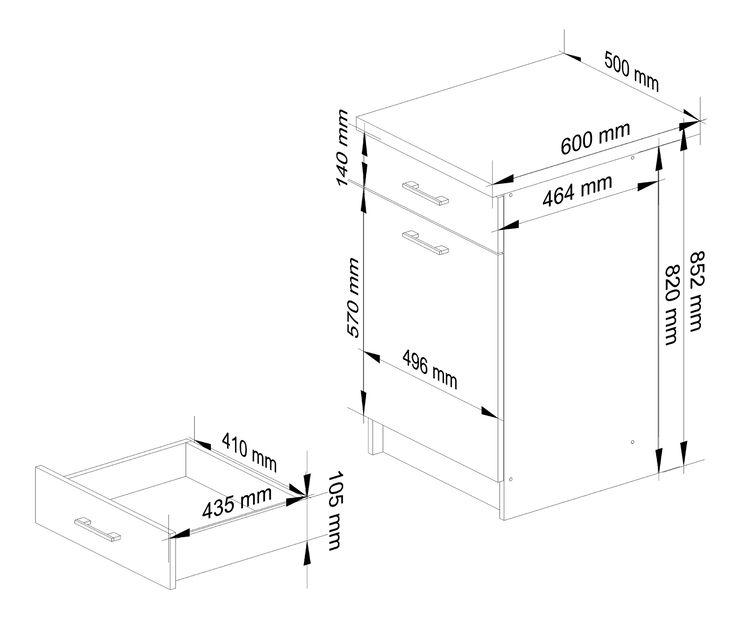 Dolní kuchyňská skříňka Ozara S50 SZ2 (bílá + beton)