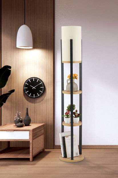 Stojanová lampa s policemi Narakotta 2 (přírodní + černá)