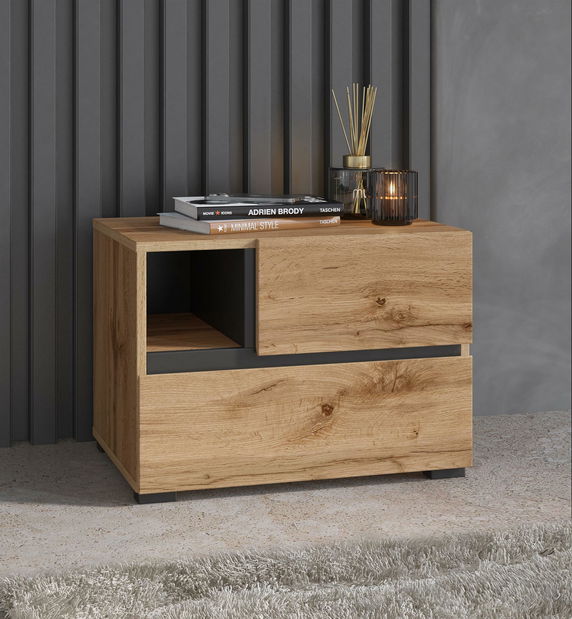 Noční stolek Crossroad S22 (dub wotan + černá)