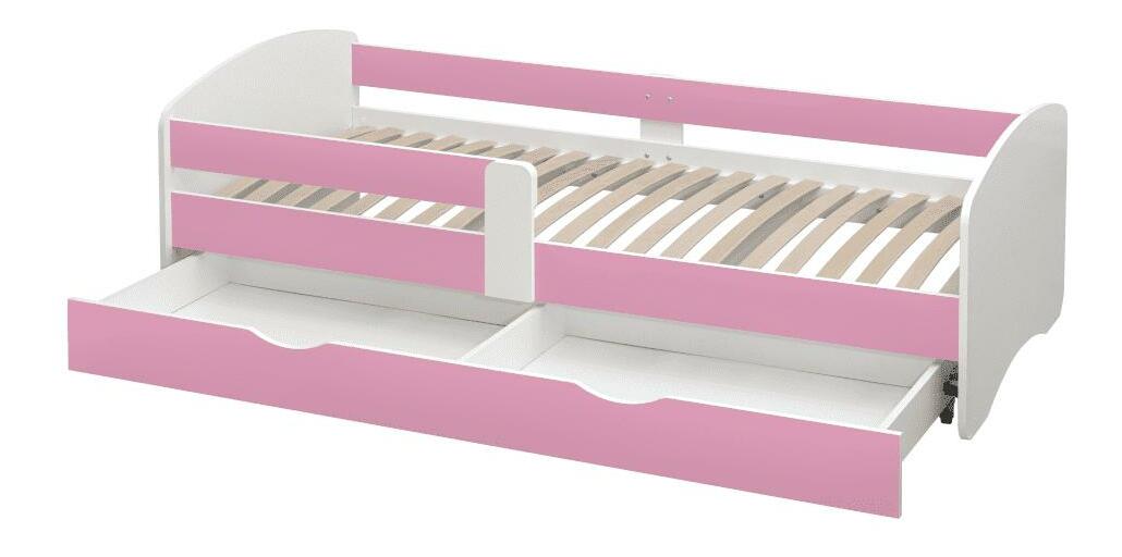 Jednolůžková postel 80 cm Carecen (růžová + bílá) (s roštem) (s úl. prostorem)
