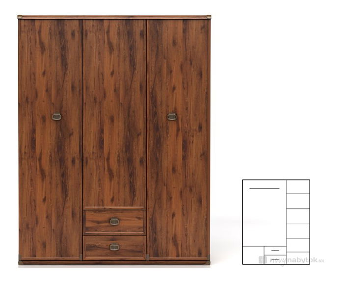 Šatní skříň BRW INDIANA JSZF 3D2S (Dub sutter)