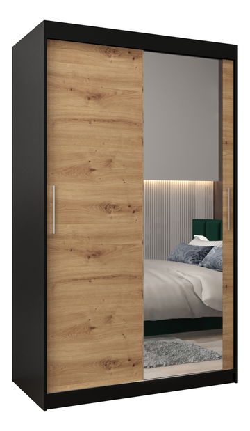 Šatní skříň 120 cm Toki 2 (Černá matná + Dub artisan)