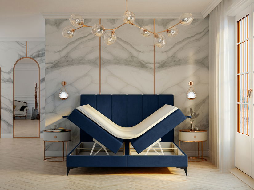 Jednolůžková boxspring postel 120 cm Axel (tmavě modrá) (s matrací a úl. prostorem)