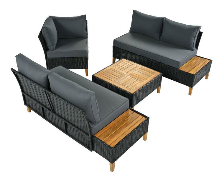 Zahradní ratanový set Malcolm (černá + šedá + přírodní)