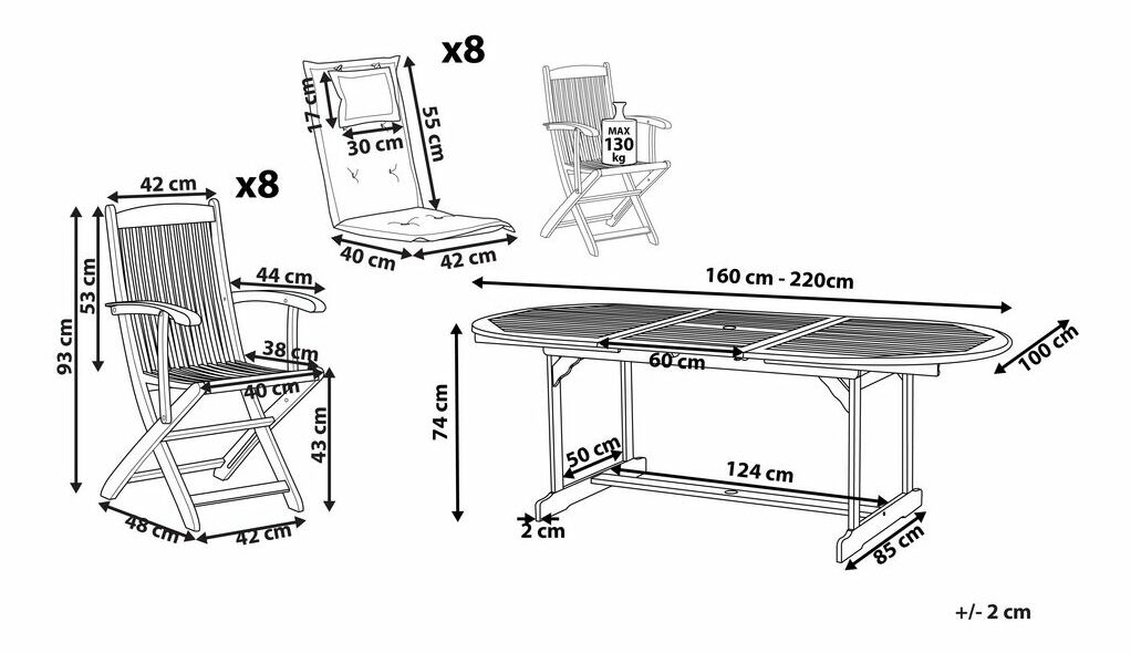 Zahradní set MATARI (světlé dřevo) (grafit) (pro 8 osob)