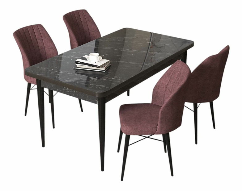 Jídelní set Arpo (mramor černý + růžová) (pro 4 osoby)