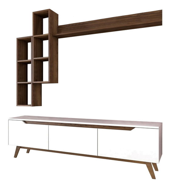 Obývací stěna Mitevu 10 (bílá + ořech)