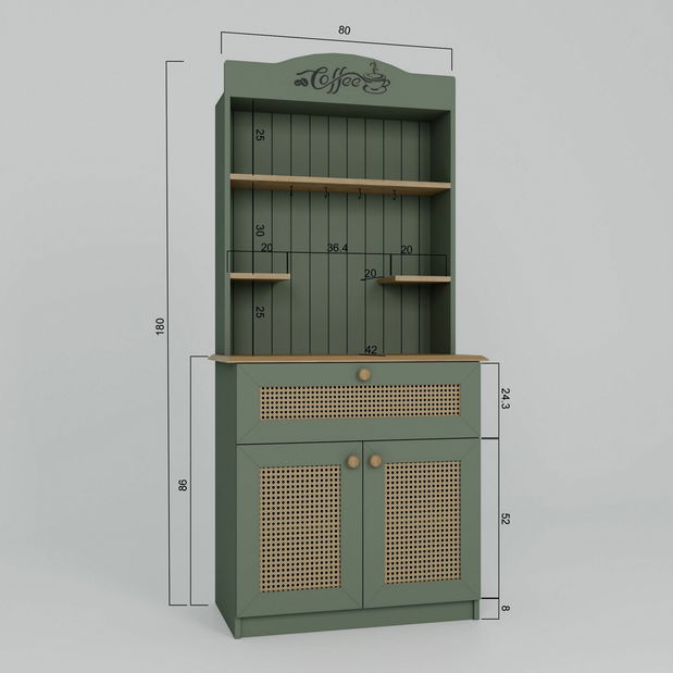 Policová skříň Luca (zelená)