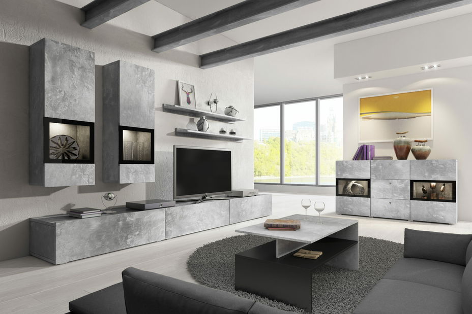 Vitrína Barly Typ 26 (černá + světlý beton)