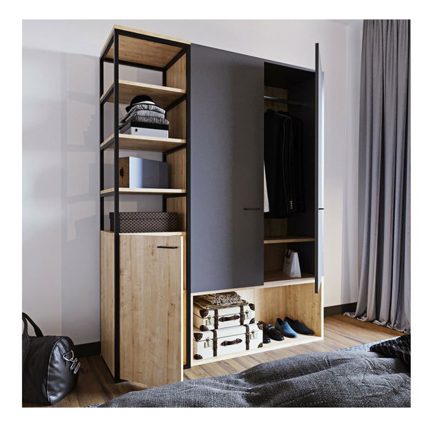 Šatní skříň Otis (antracit + dub)