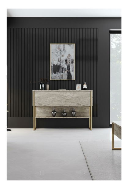 Konzolový stolek Luna 4 (travertin + zlatá)