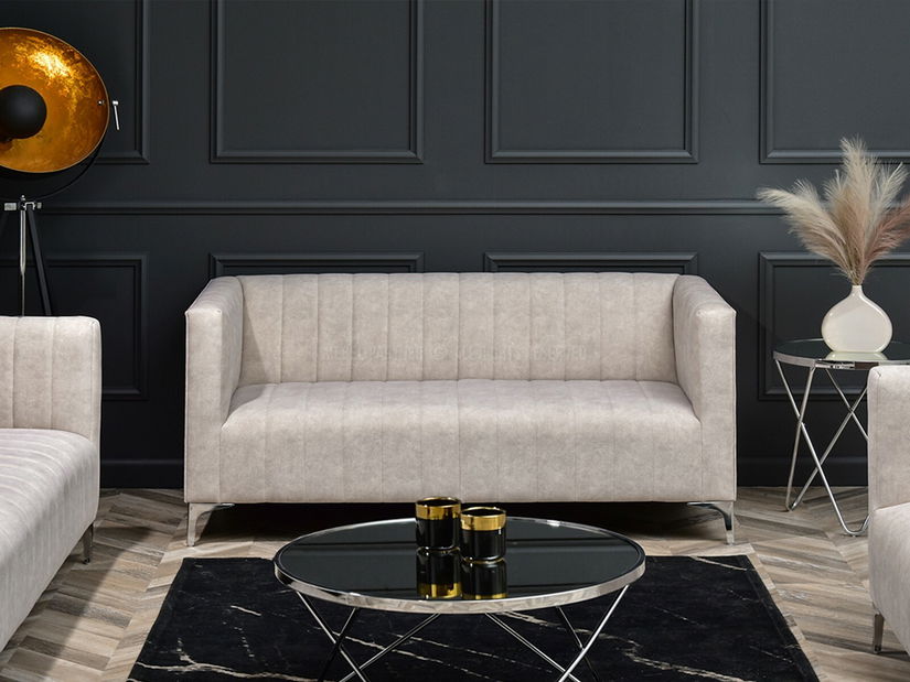 Pohovka dvousedačka Represalář (písková + chrom)