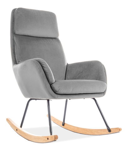Houpací křeslo Humberto (šedá + přírodní dřevo)