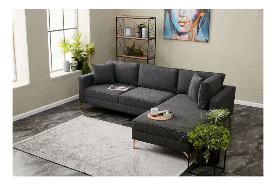 Rohová sedací souprava Brenen (P) (antracit + zlatá)