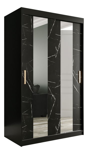 Šatní skříň 120 cm Marbelo P (matná černá + černý mramor)