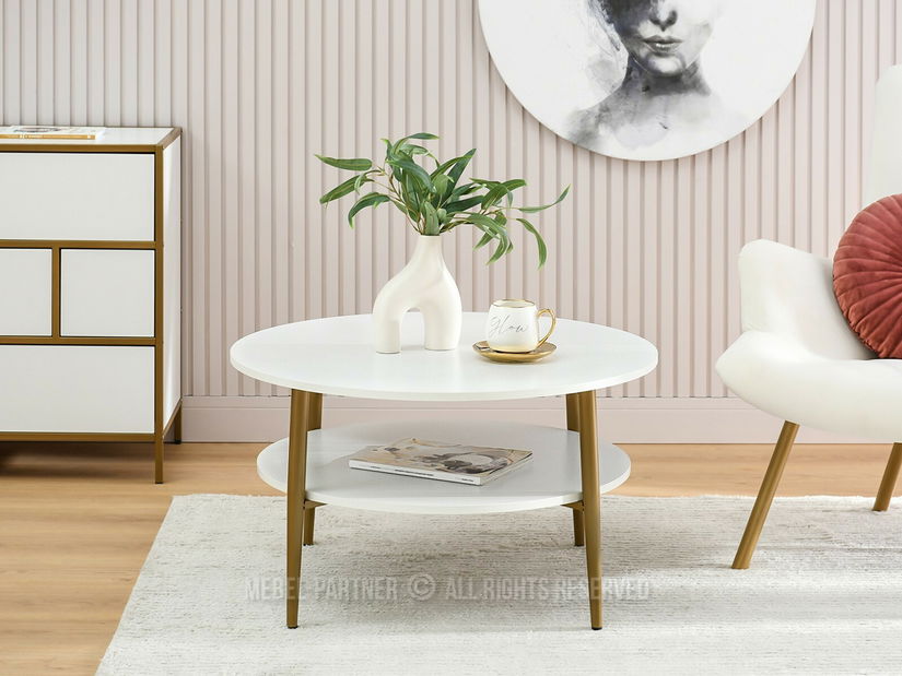 Konferenční stolek Randolf Xl (bílé dřevo + zlatá)