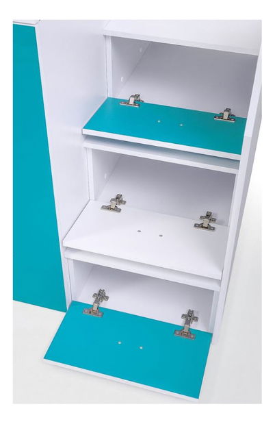 Dětská kombinovaná postel 90 cm Toreno 3 (bílá + bílý lesk + bílá lesklá madla) (P)