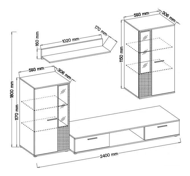Obývací stěna Saul (dub artisan) (bez osvětlení)
