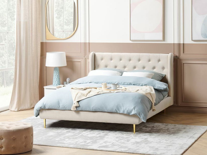 Manželská postel 140 cm Flora (béžová) (s roštem)