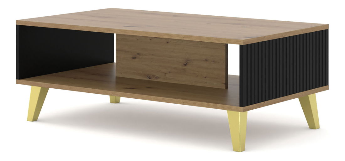 Konferenční stolek PB Rowanna (dub artisan + černá + zlatá)