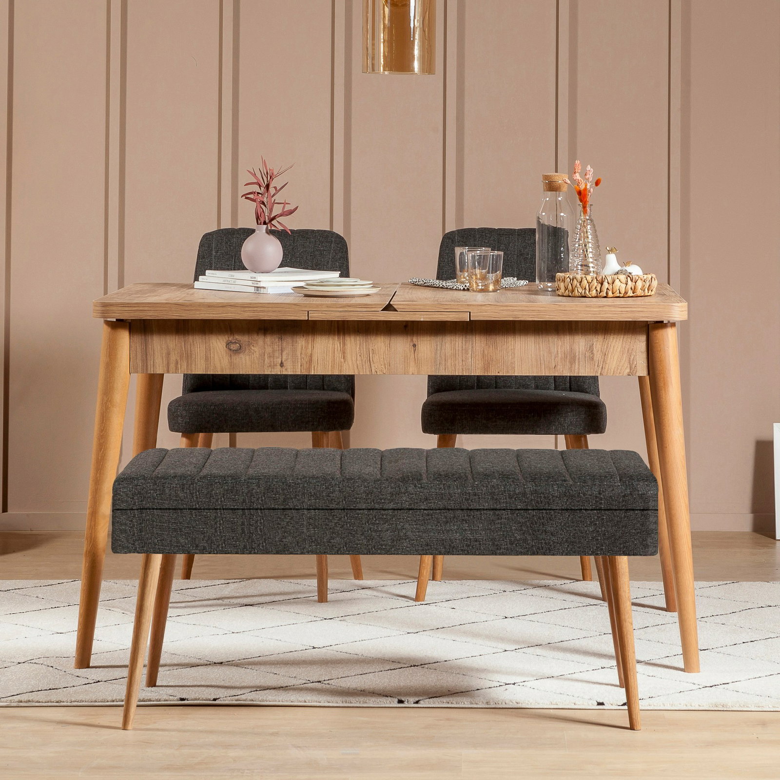 Jídelní set Vlasta 1 (borovice atlantic + antracit) (pro 4 osoby)