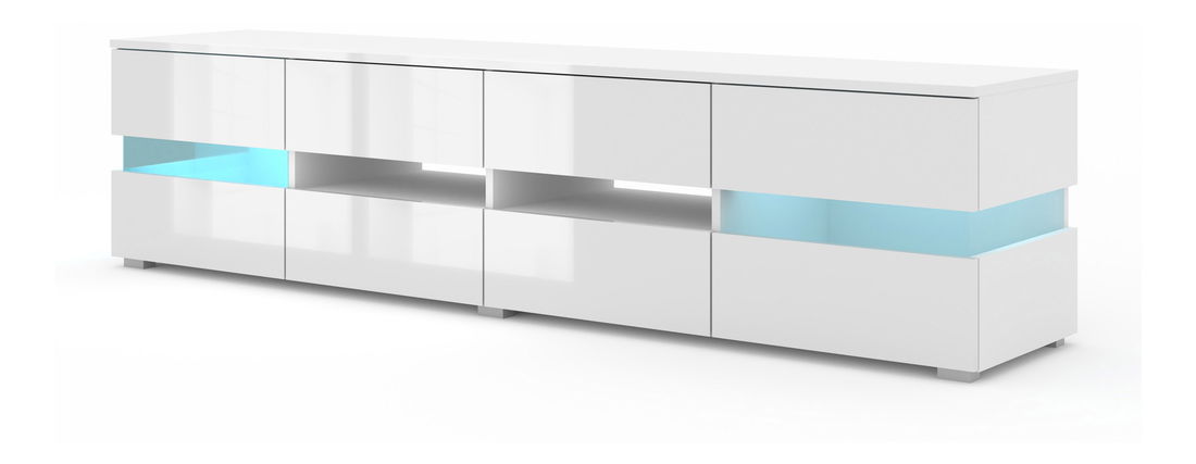 TV stolek/skříňka Vaimo (matná bílá + lesklá bílá) (s osvětlením)