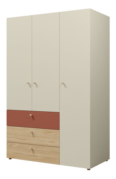 Šatní skříň Yoda 1 (světlobéžová + dub olejovaný + korálová)