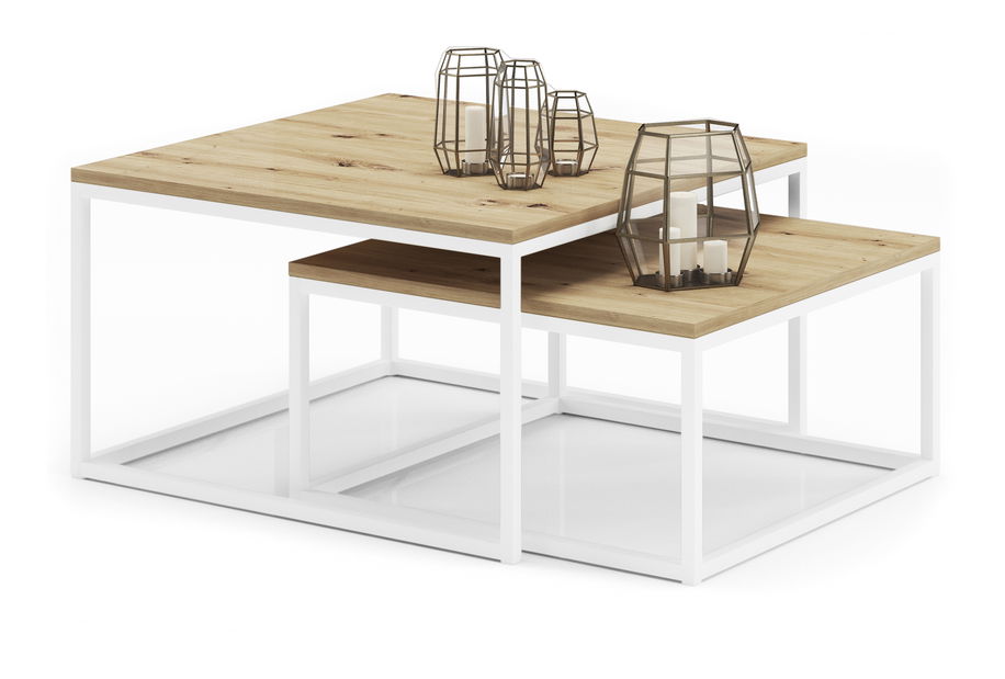 Set 2 ks. konferenčních stolků Kamir (bílá + dub artisan)