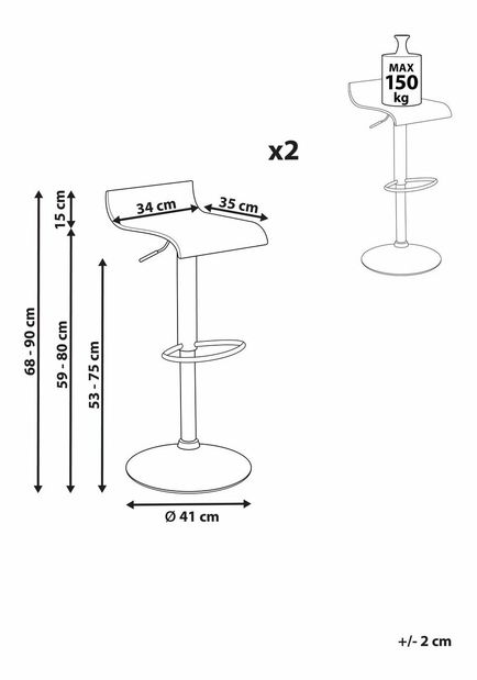Set 2ks barových židlí Vanya (bílá)