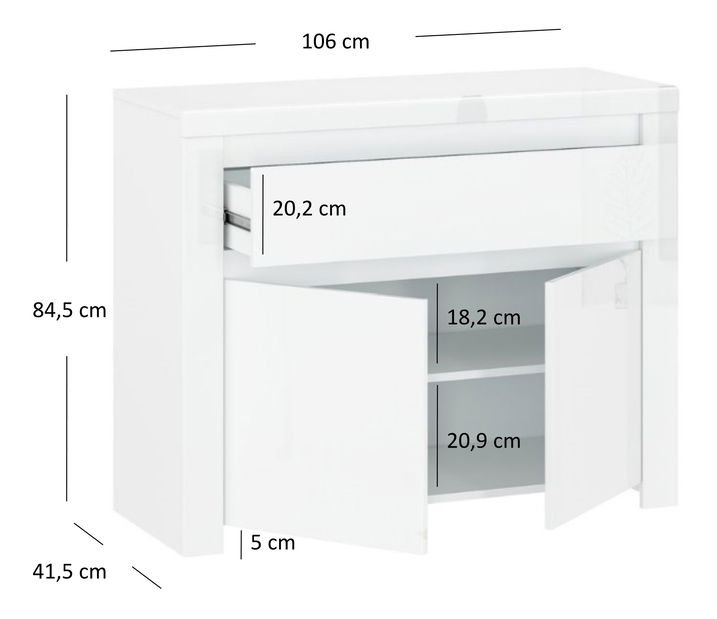 Komoda Leona 2D1S (bílá lesklá)