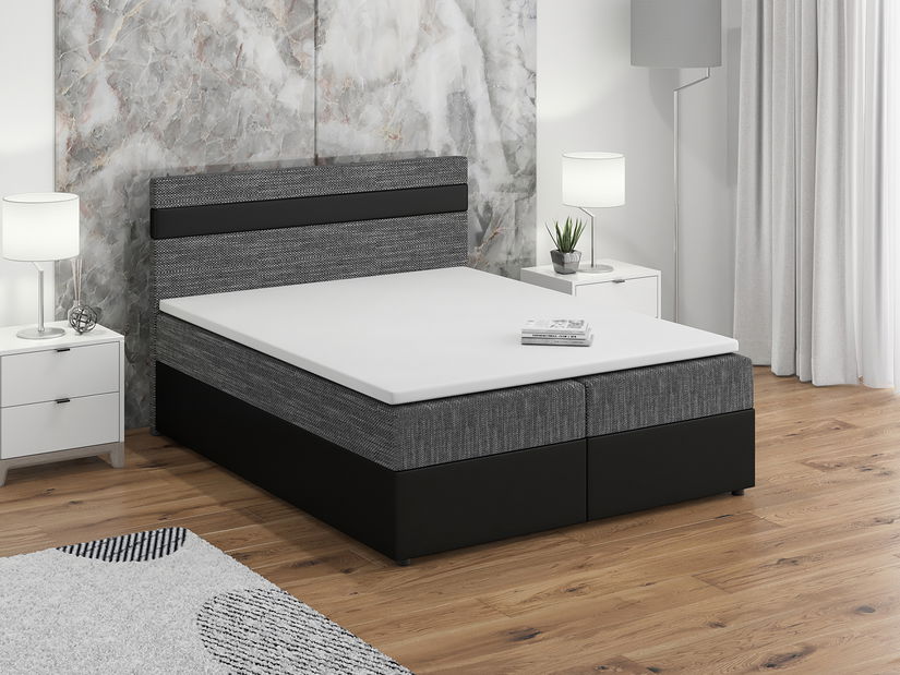 Boxspring postel 160x200 cm Mimosa (melíorvaná šedá + černá) (s roštem a matrací)