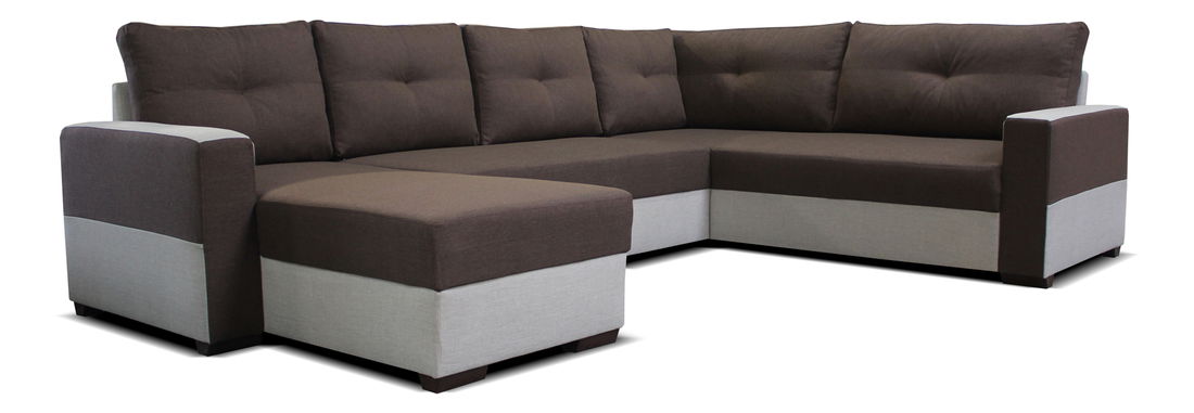 Rohová sedací souprava U Arenna L+2+BL (s taburetem) (tmavě hnědá + béžová) (L)