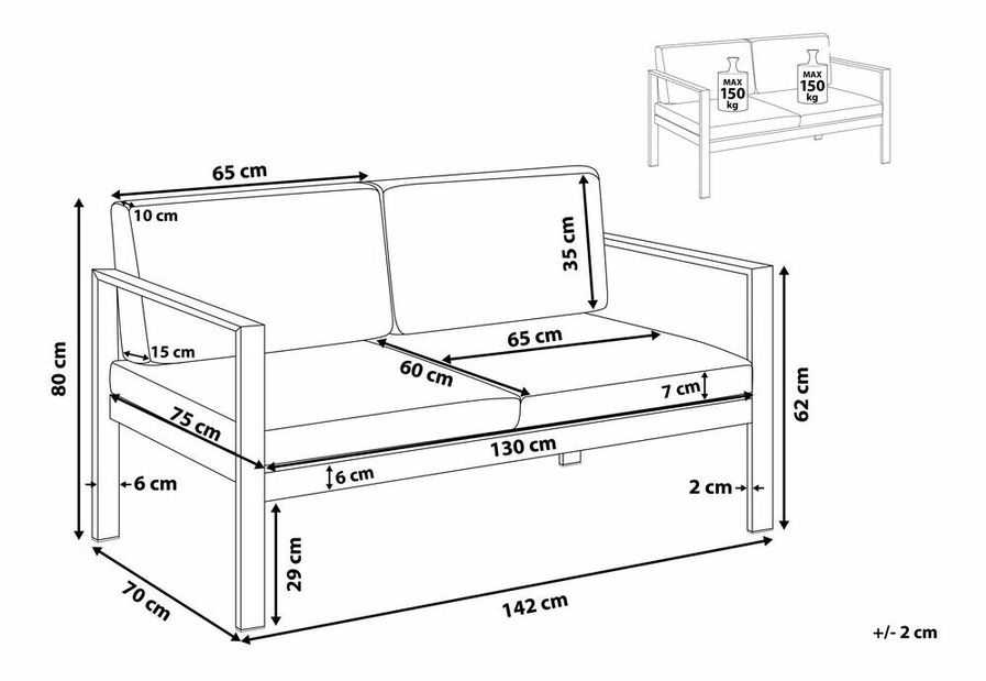 Pohovka dvojsed Saleri (tmavě šedá)