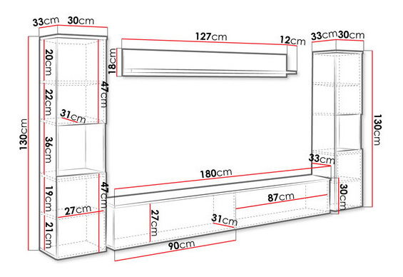 Obývací stěna Nova XL (matera + bílá lesklá)
