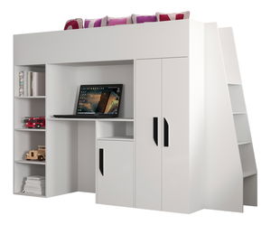 Dětská kombinovaná postel 90 cm Puro 15 (matná bílá + bílý lesk + černé úchytky)