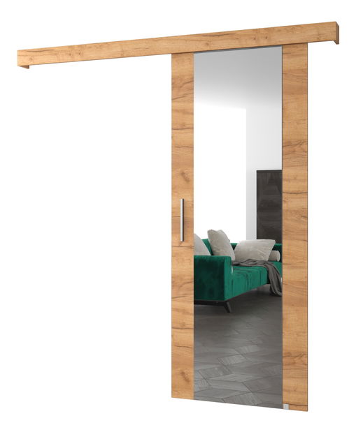 Posuvné dveře 90 cm Sharlene II (craft zlatý + craft zlatý + stříbrná) (se zrcadlem)