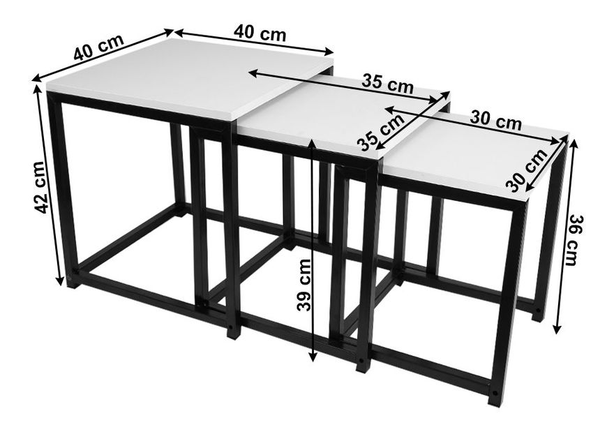 Set 3 ks konferenčních stolků Hustler Typ 3 (bílá matná + černá)