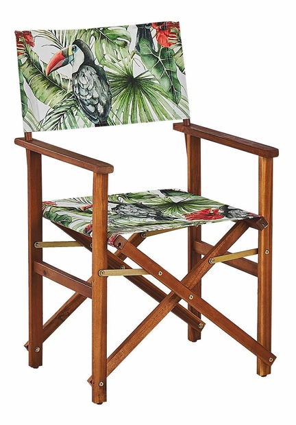 Set 2 ks zahradních lehátek s náhradními potahy Ciala (tmavé akáciové dřevo + vzor tukanů)