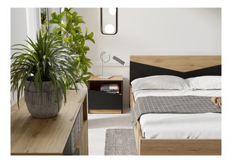 Noční stolek Avain (dub + černá) (P)