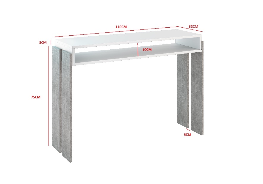 Konzolový stolek Ramea (bílá + kámen)