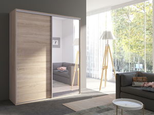 Šatní skříň s posuvnými dveřmi Gantera 1 B (dub sonoma) (se zrcadlem)