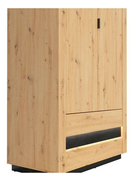 Šatní skříň BRW Ostia SZF2D2S (dub artisan + dub černý) (s LED osvětlením)