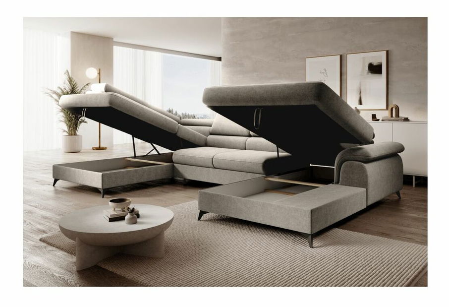 Rohová sedačka ve tvaru U Coly (béžová) (s úl. prostorem) (L)