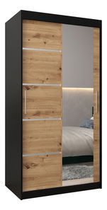Šatní skříň 120 cm se zrcadlem Verika 2 120 (černá + dub artisan)