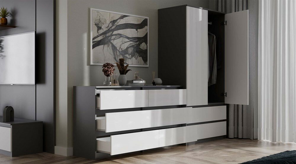 Komoda Musecalo 6 140 (antracit + bílá)