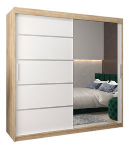 Šatní skříň 250 cm se zrcadlem Verika 2 250 (dub sonoma + bílá)