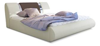 Manželská postel 140 cm Fabio (krémová + hnědá) (s roštem a úl. prostorem