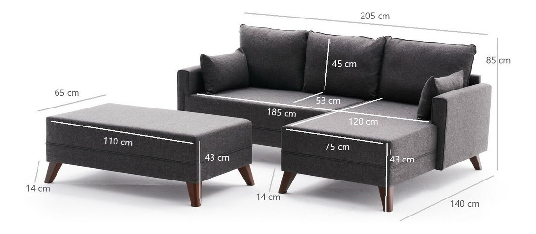 Rozkládací pohovka Bellina Mini (antracit) (P)